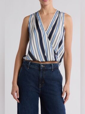 Veronica Beard Rafi Sleeveless Top Striped Wrap Silk Blouse Size 4 NEW